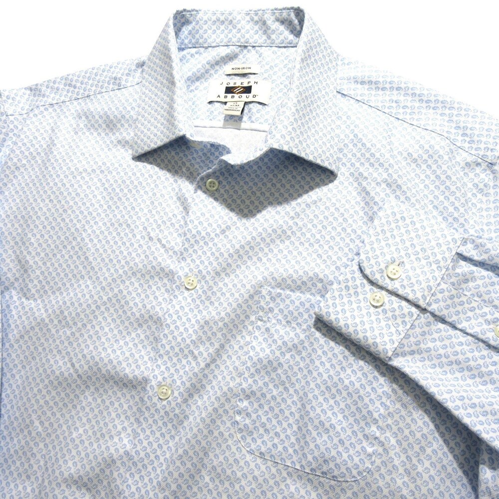 Joseph Abboud Mens Button Up Shirt 17 32/33 Light Blue Allover Geometric